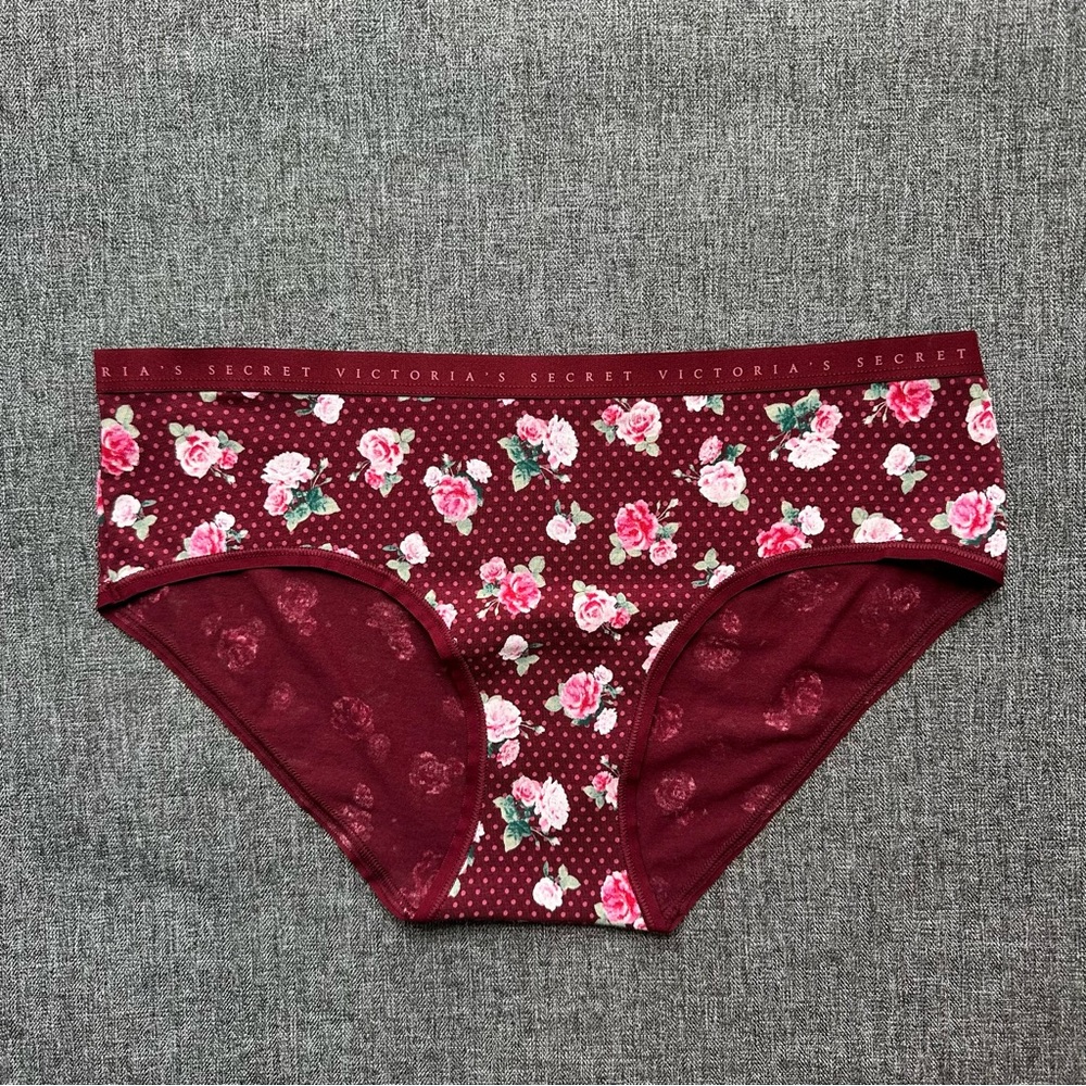 NWT 2 Victoria’s Secret Stretch Cotton Hiphugger Panty Lipstick Red Floral M - Picture 8 of 11
